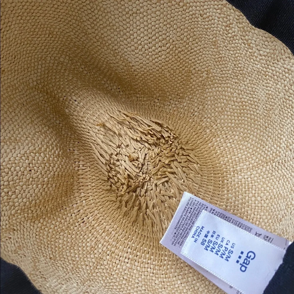 GAP straw woven hat rattan sun hat natural black ribbon band spring summer S/M